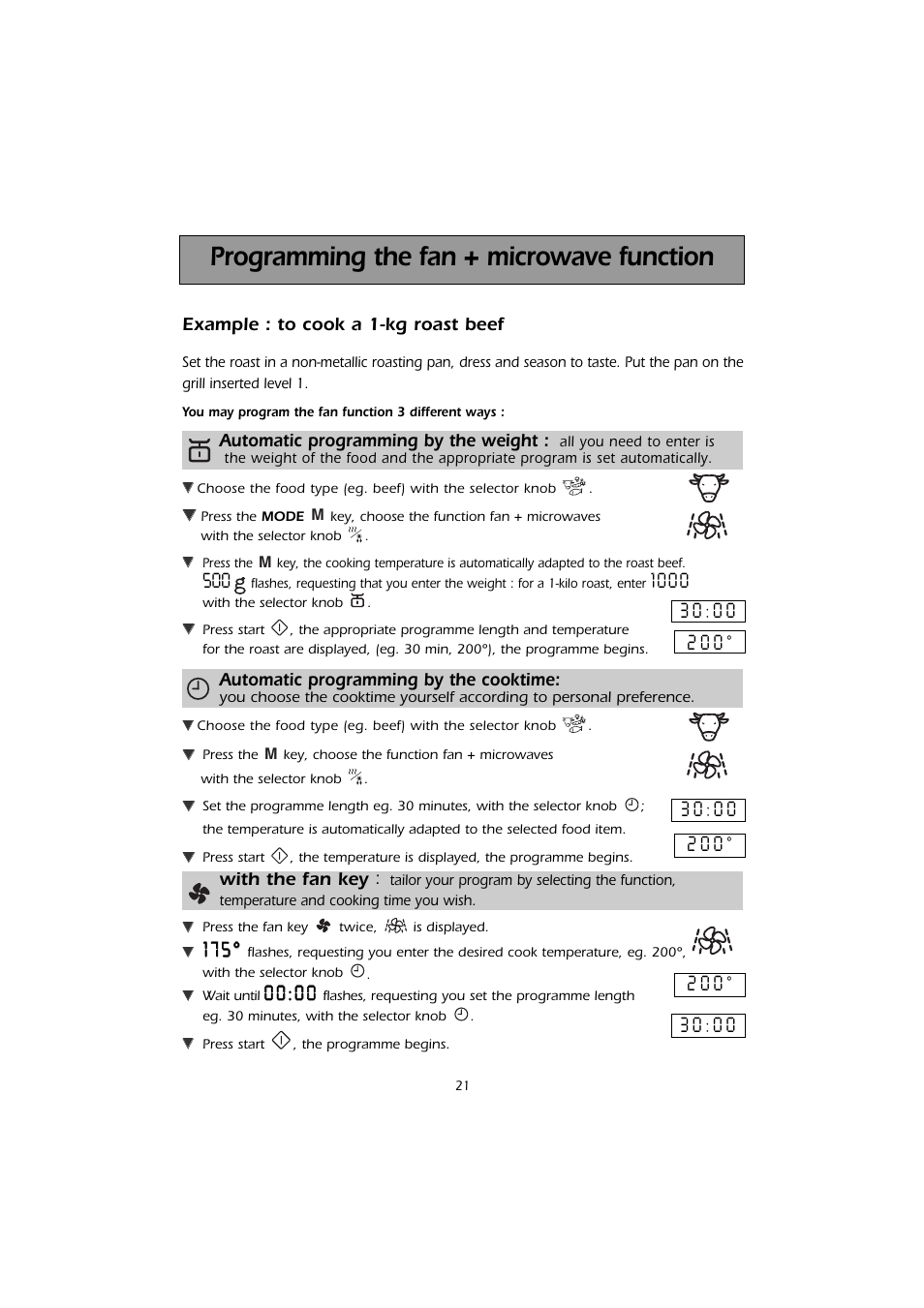 Programming the fan + microwave function | Kleenmaid MWK200 User Manual | Page 21 / 28