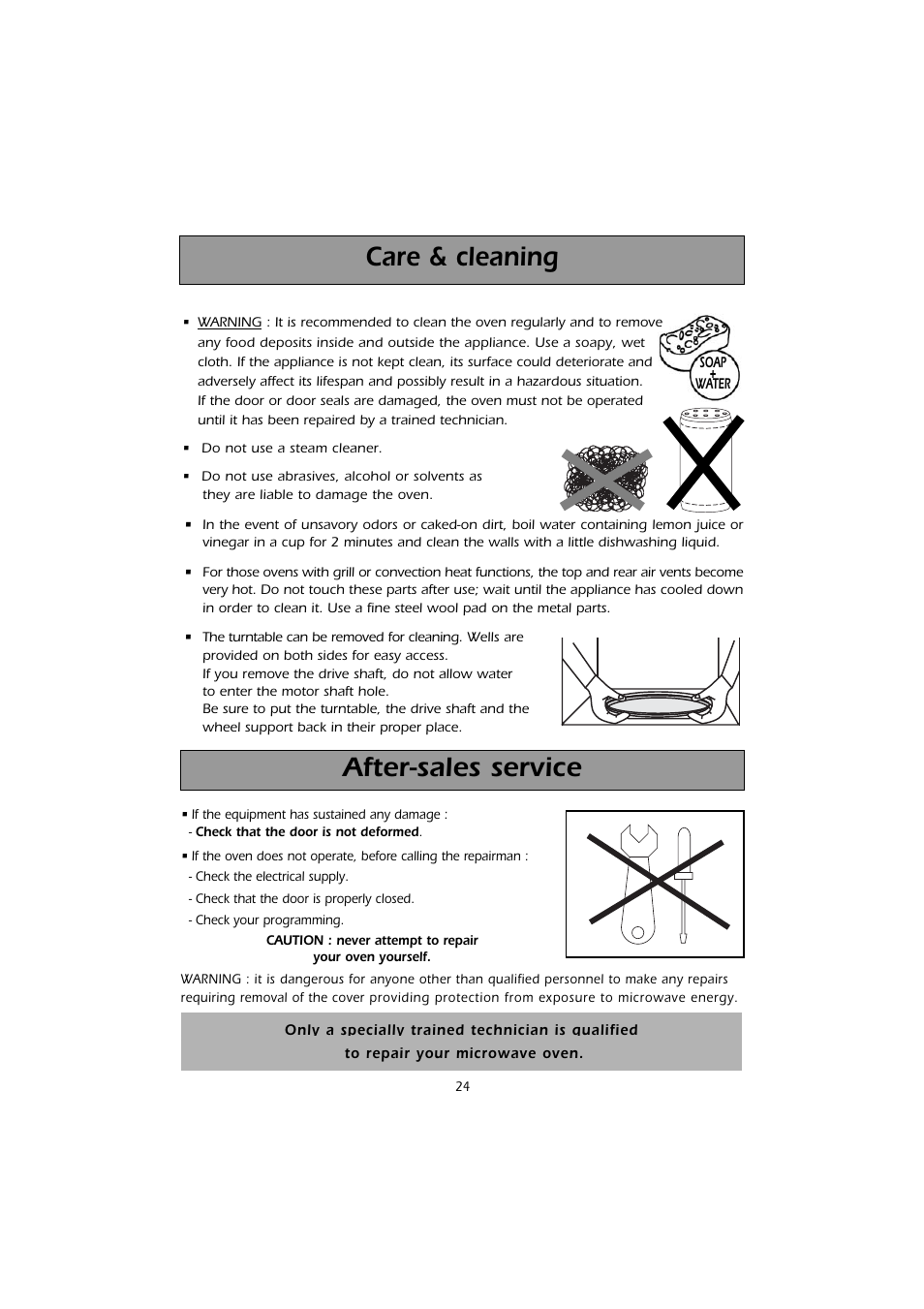 Care & cleaning, After-sales service | Kleenmaid MWK200 User Manual | Page 24 / 28