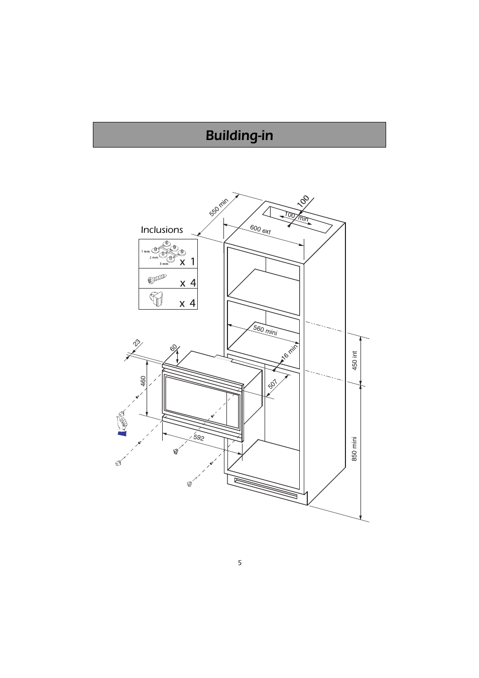 Building-in, Inclusions | Kleenmaid MWK200 User Manual | Page 5 / 28