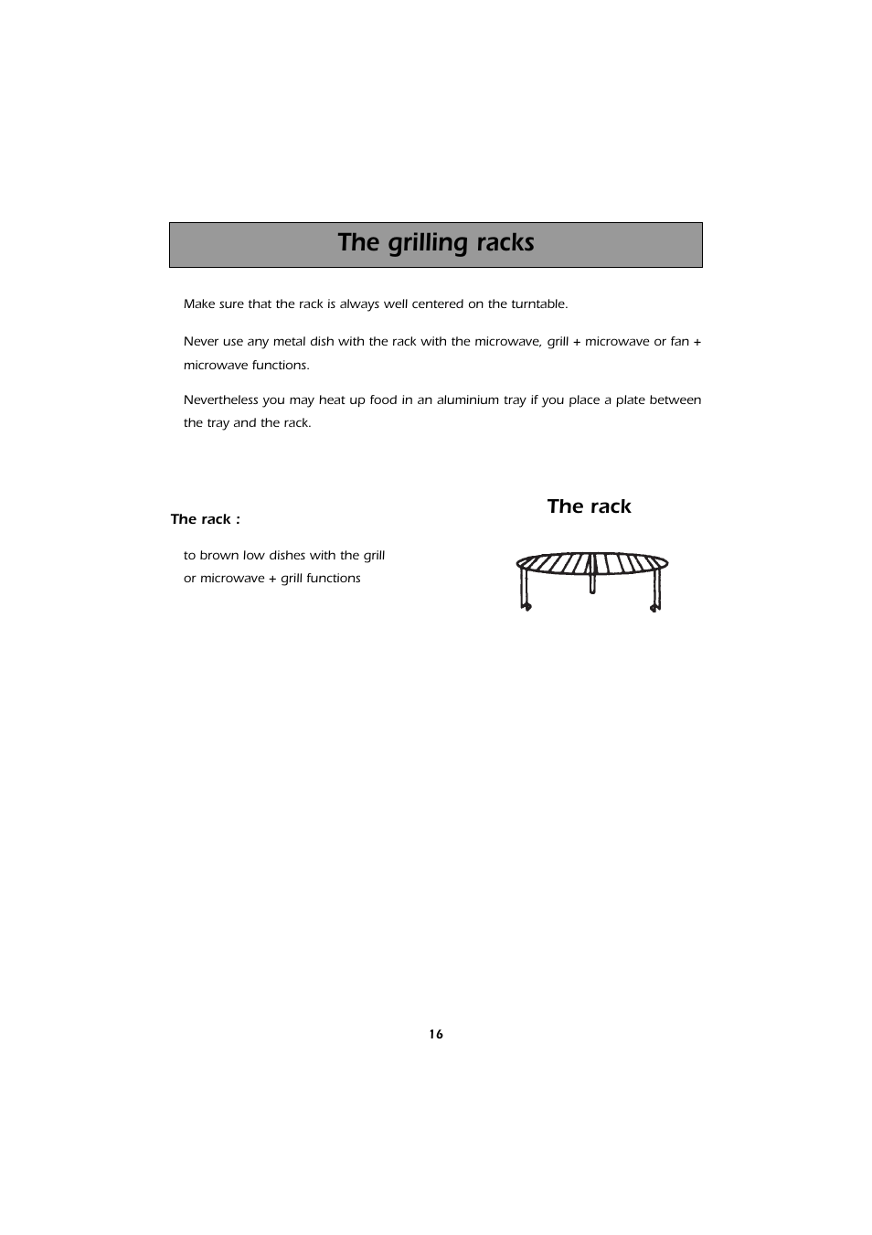 The grilling racks, The rack | Kleenmaid MWK101X User Manual | Page 16 / 24