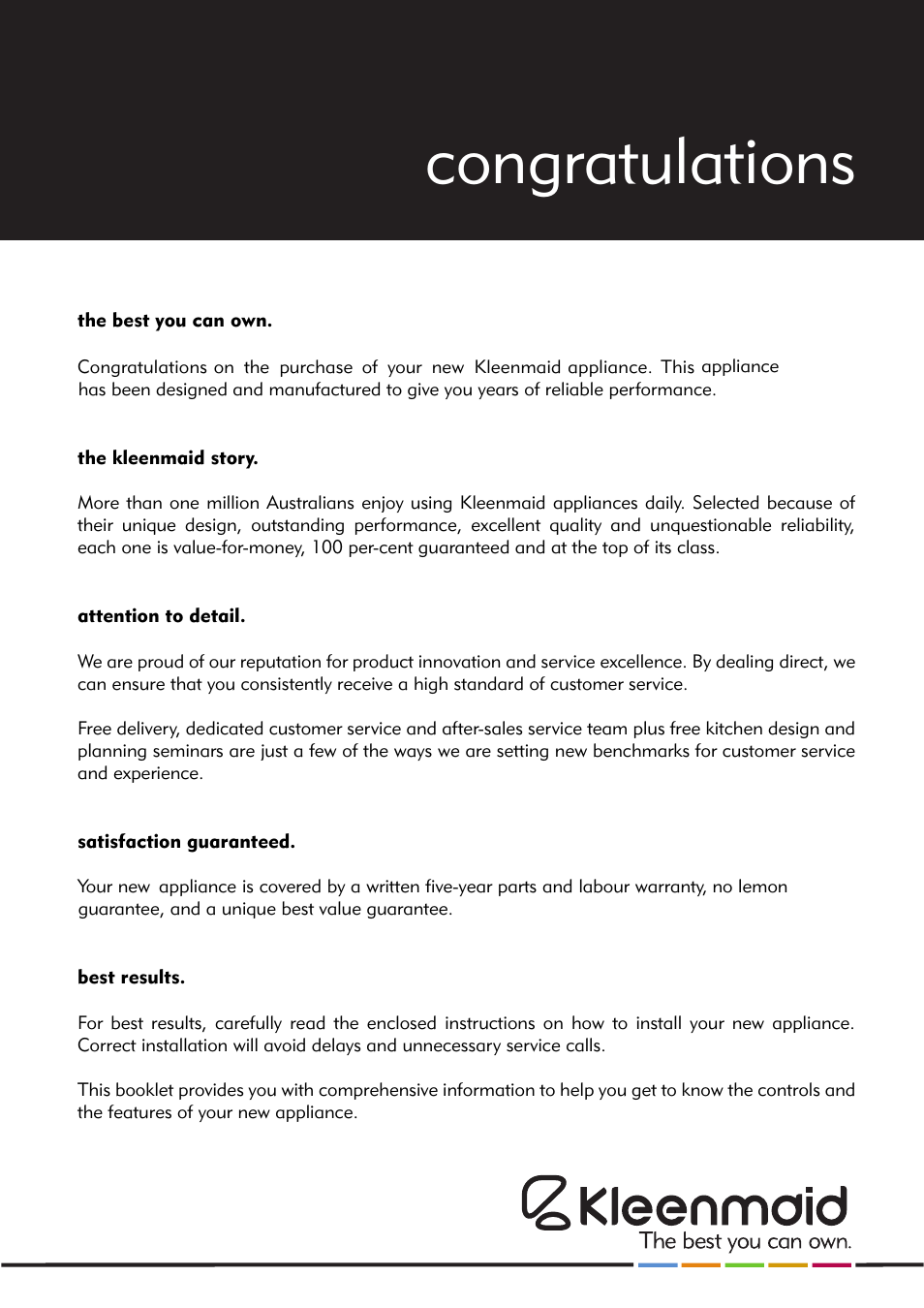 Mwk101 use and care pg 2.pdf | Kleenmaid MWK101X User Manual | Page 2 / 24