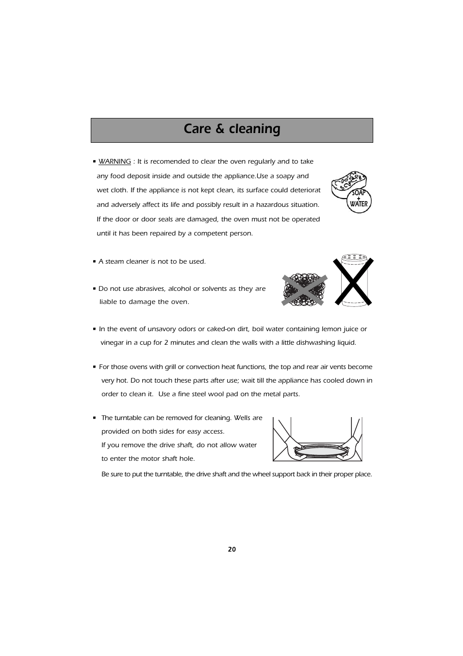 Care & cleaning | Kleenmaid MWK101X User Manual | Page 20 / 24