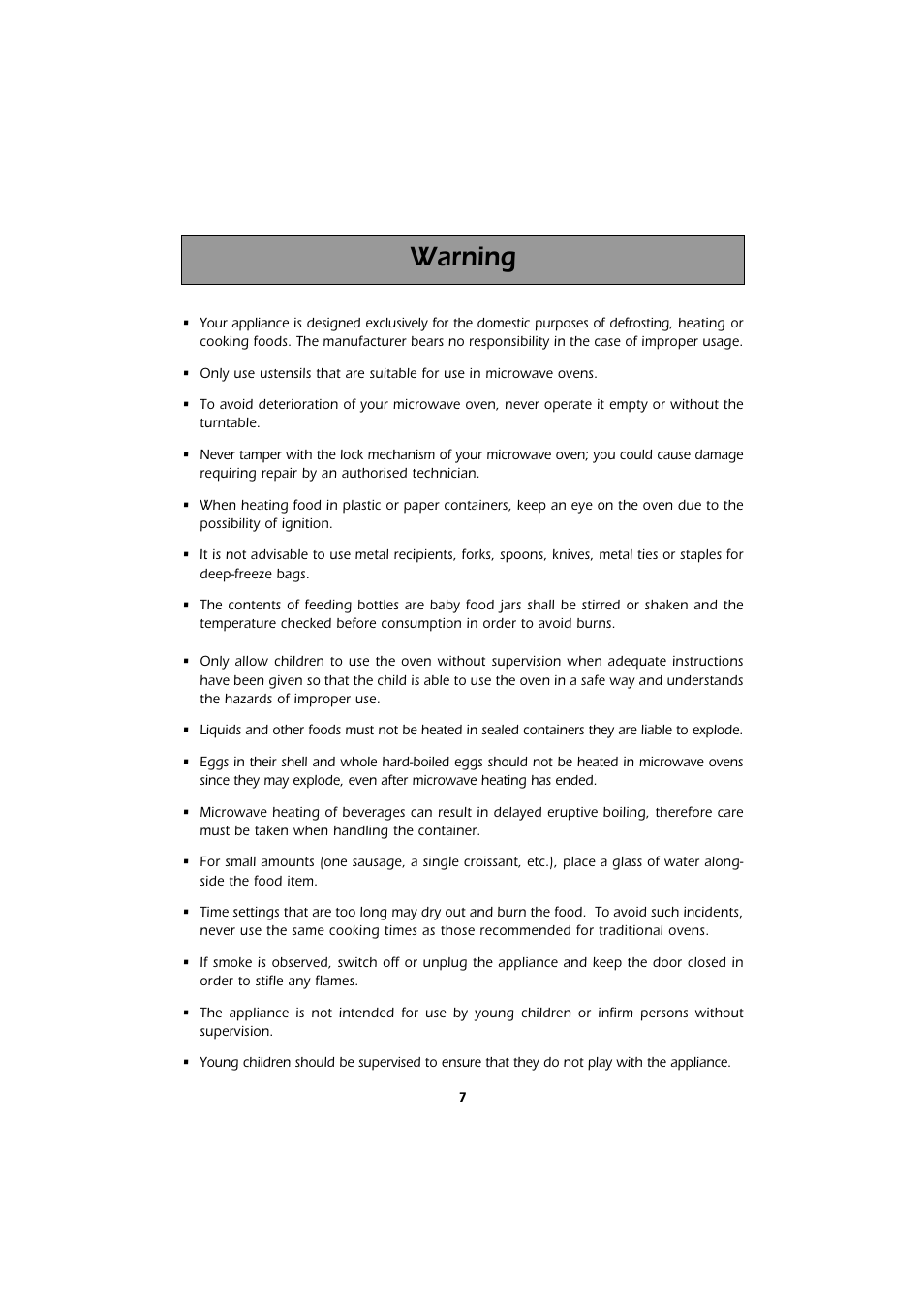 Warning | Kleenmaid MWK101X User Manual | Page 7 / 24