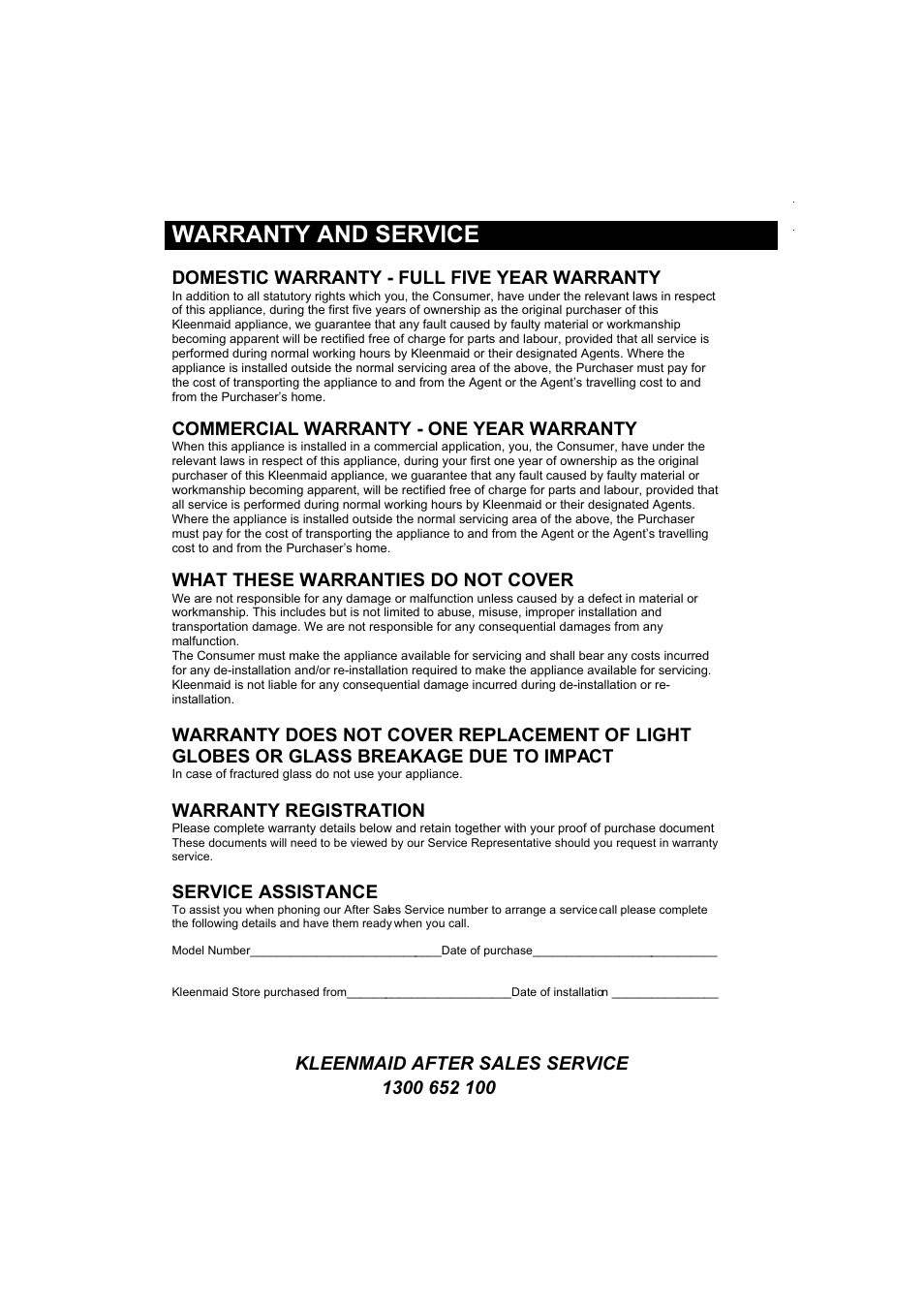 Warranty and service | Kleenmaid MWK100X User Manual | Page 22 / 24