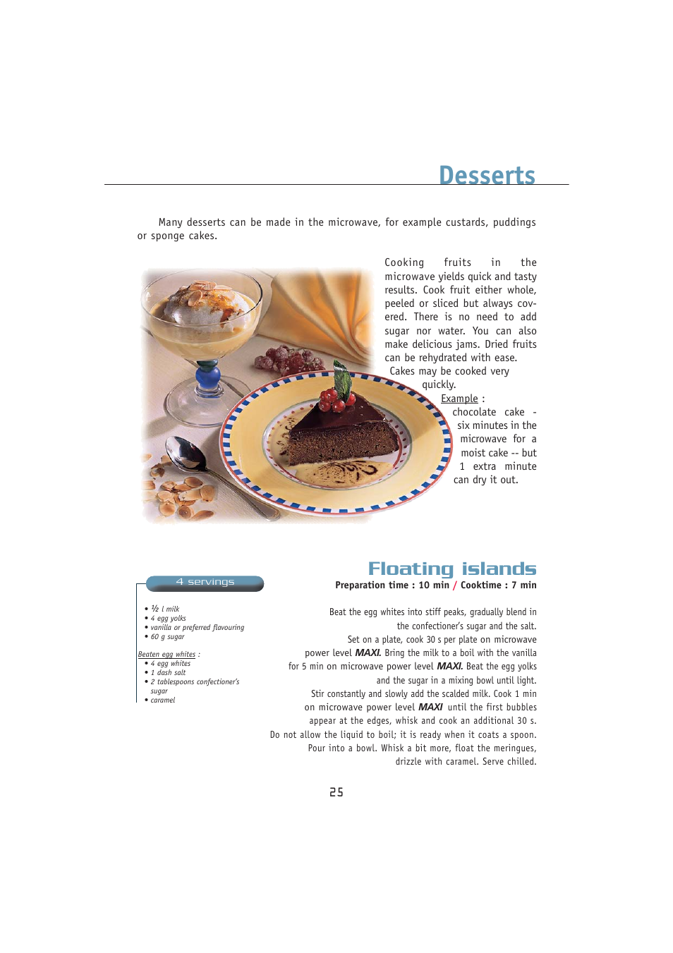 Desserts, Floating islands | Kleenmaid MWK100 User Manual | Page 25 / 48