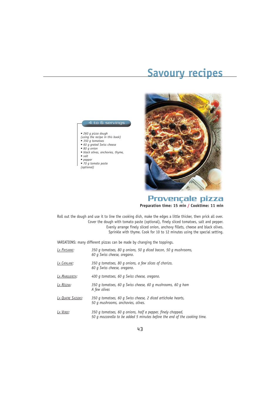 Savoury recipes, Provençale pizza | Kleenmaid MWK100 User Manual | Page 43 / 48