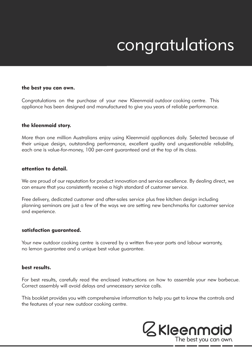 Kleenmaid OCCSC User Manual | Page 2 / 12