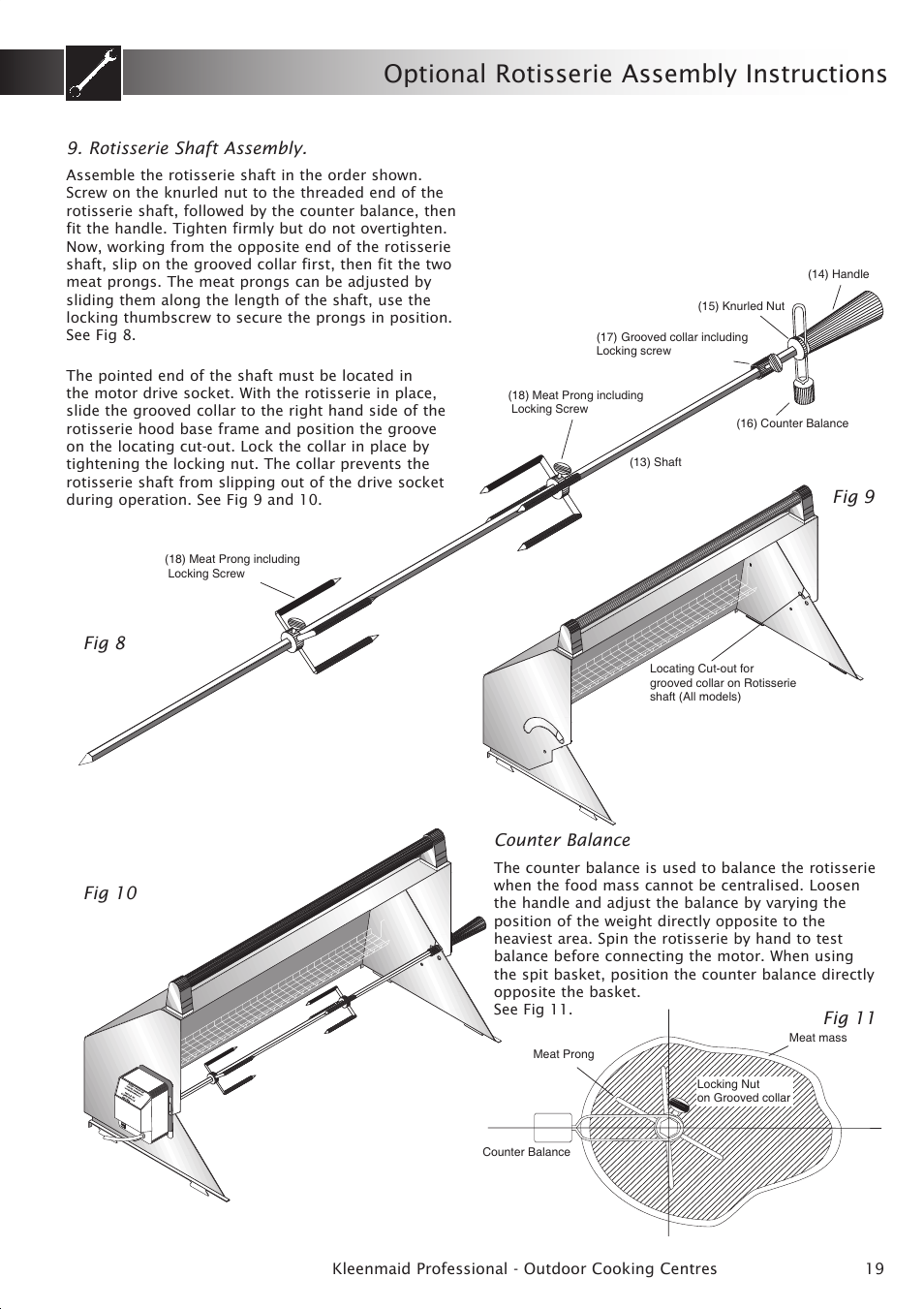 Optional rotisserie assembly instructions | Kleenmaid BBQ3BF User Manual | Page 19 / 40