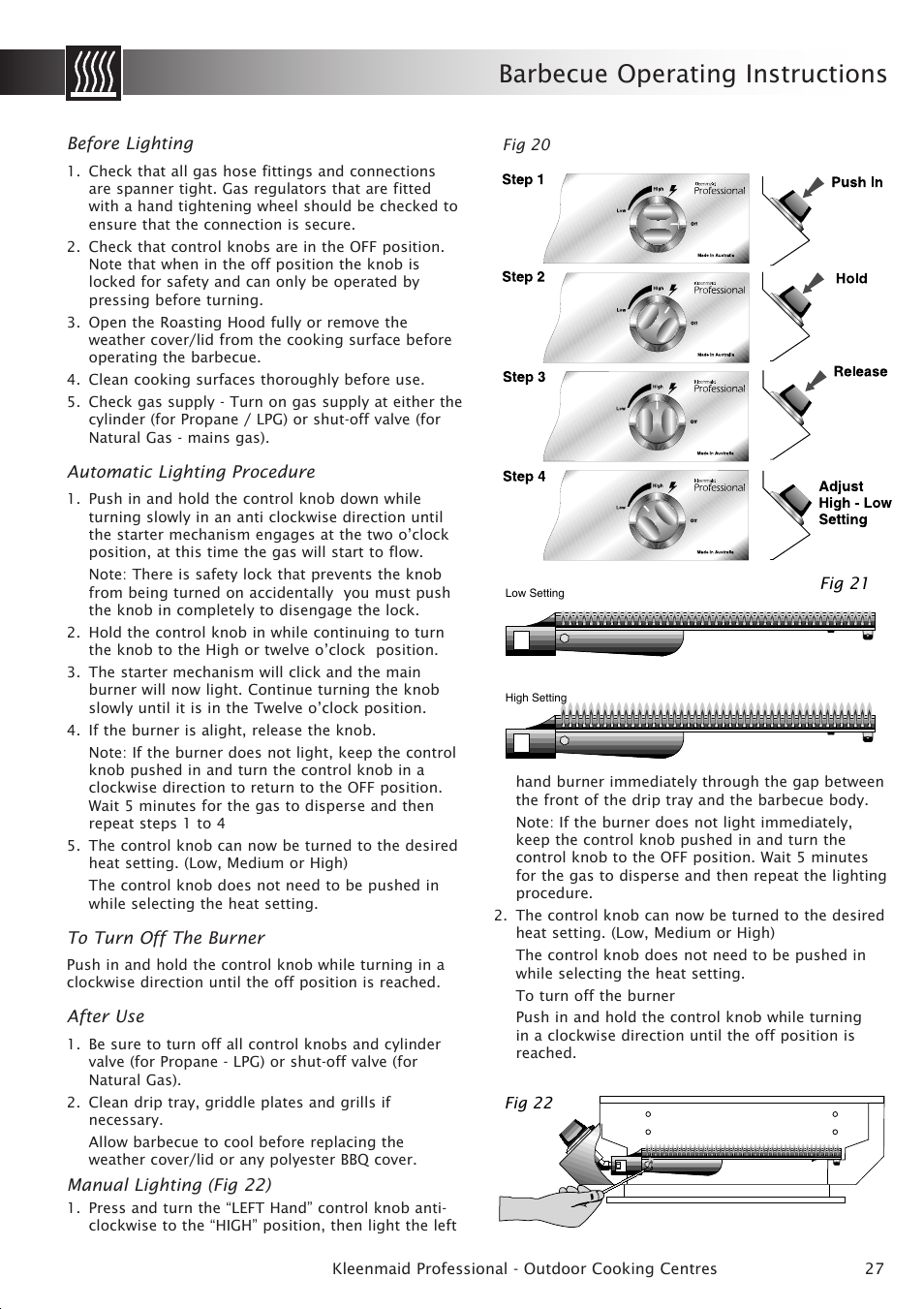 Barbecue operating instructions | Kleenmaid BBQ3BF User Manual | Page 27 / 40