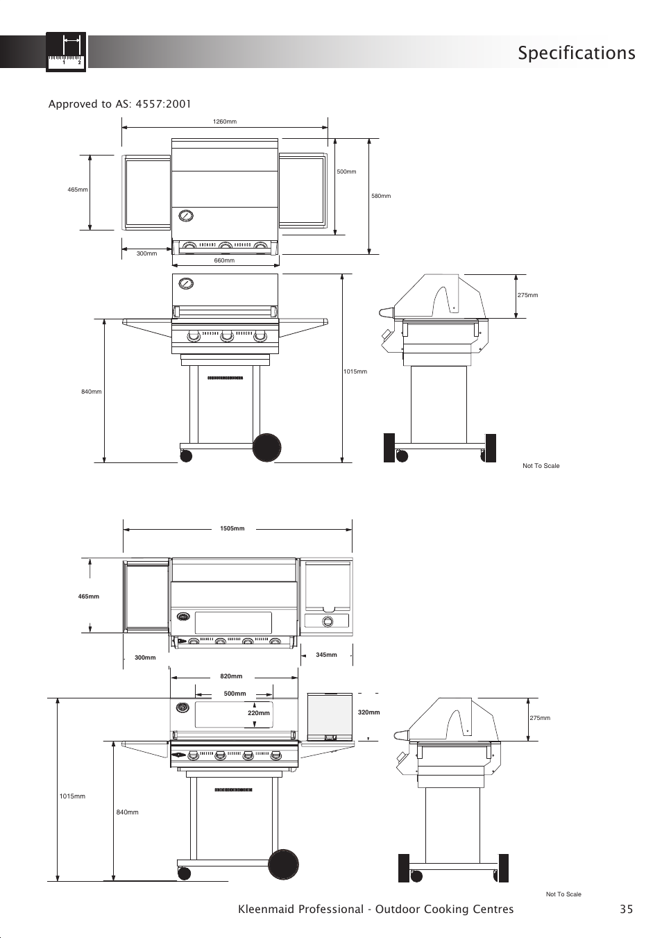 Specifications, 28 cm, 05 cm | 47 cm, 82 cm, 37 cm, 51 cm | Kleenmaid BBQ3BF User Manual | Page 35 / 40