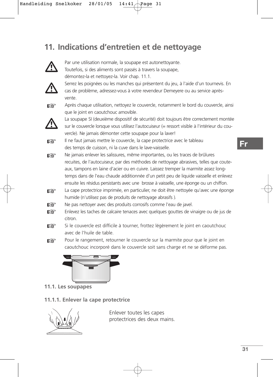 Fr 11. indications d’entretien et de nettoyage | Kleenmaid CW2399 User Manual | Page 31 / 84