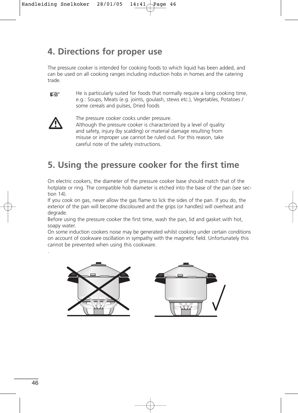 Directions for proper use, Using the pressure cooker for the first time | Kleenmaid CW2399 User Manual | Page 46 / 84