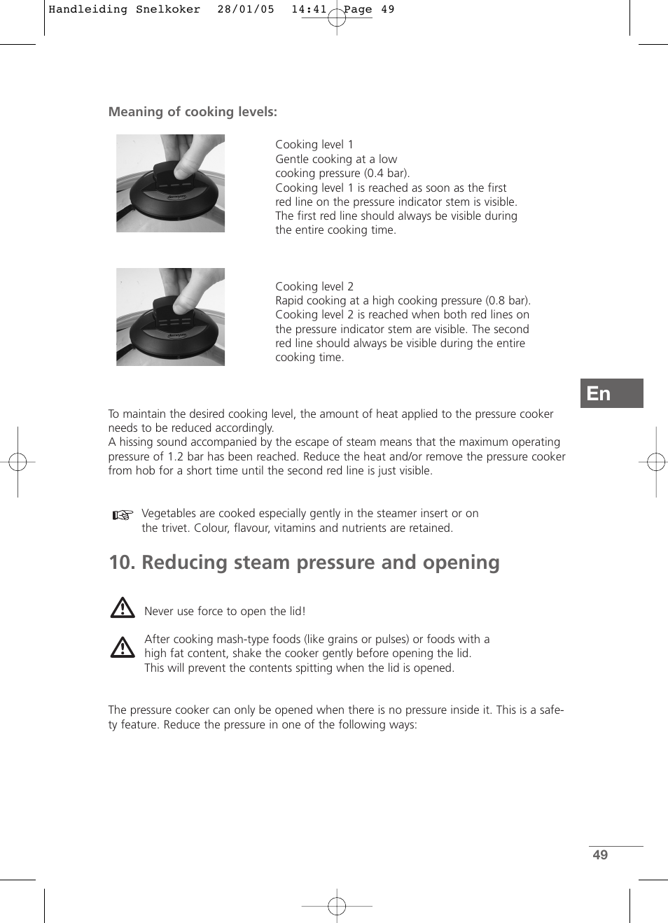 Reducing steam pressure and opening | Kleenmaid CW2399 User Manual | Page 49 / 84