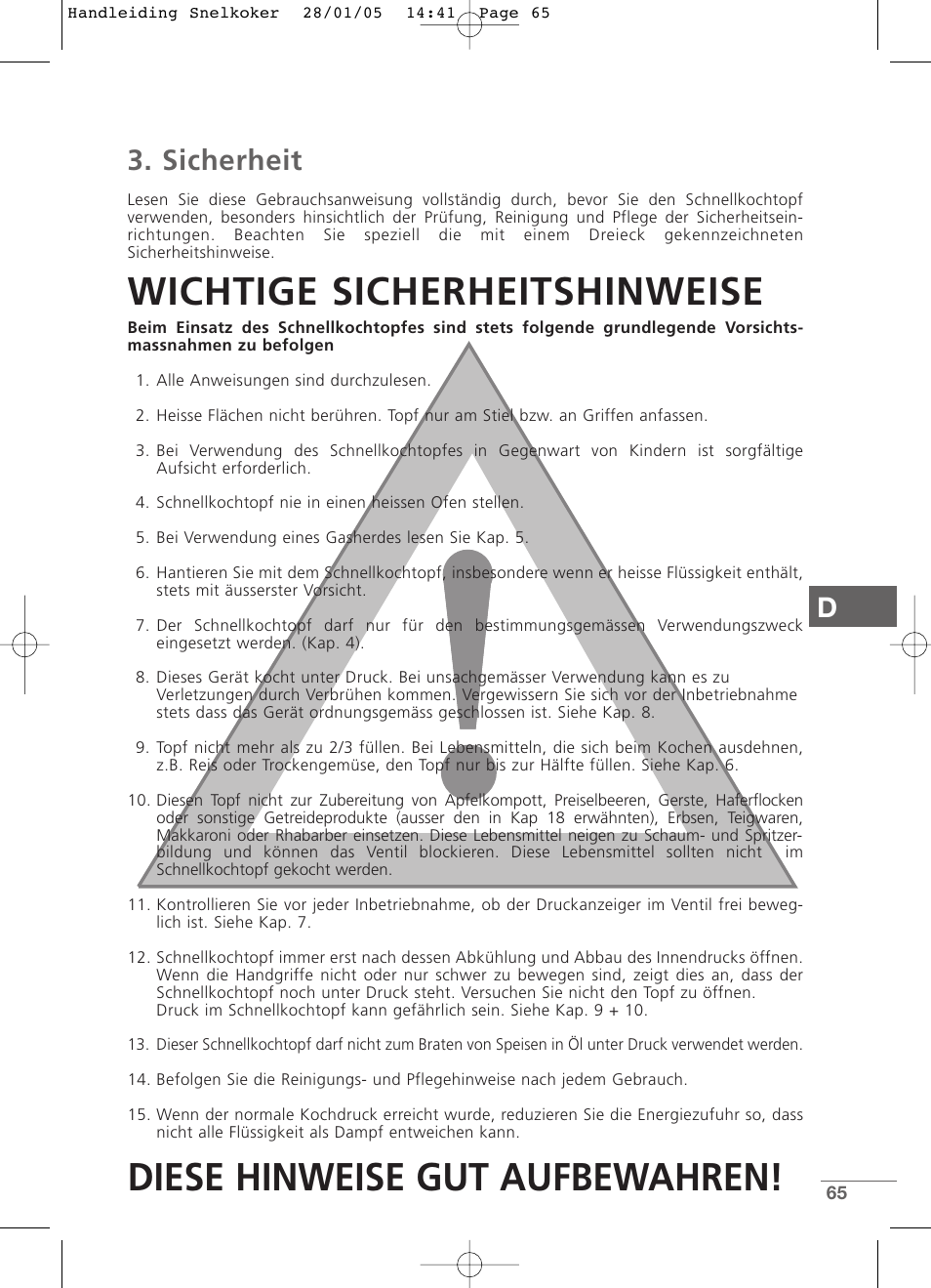 Wichtige sicherheitshinweise, Diese hinweise gut aufbewahren, Sicherheit | Kleenmaid CW2399 User Manual | Page 65 / 84