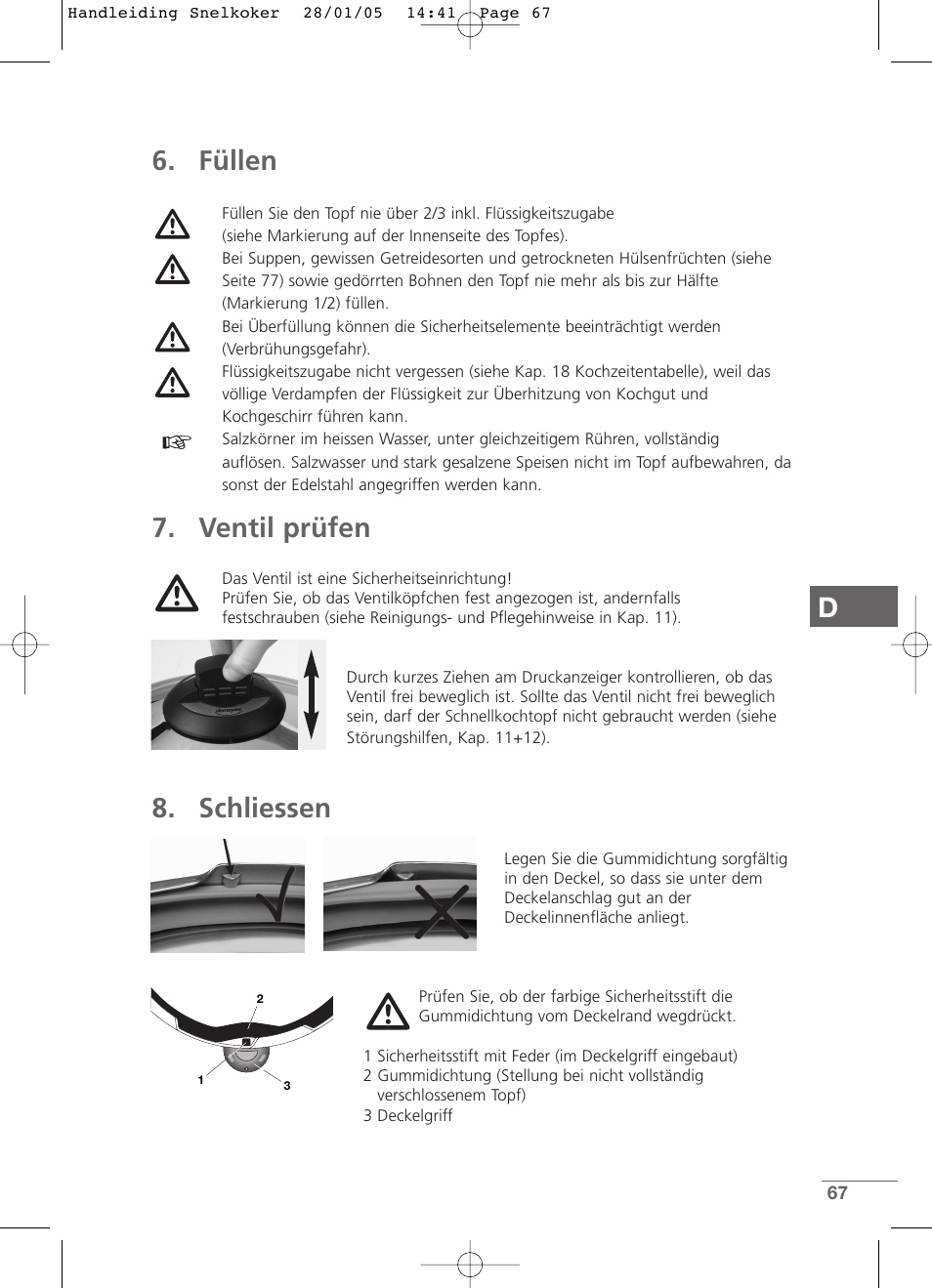 D6. füllen, Ventil prüfen, Schliessen | Kleenmaid CW2399 User Manual | Page 67 / 84