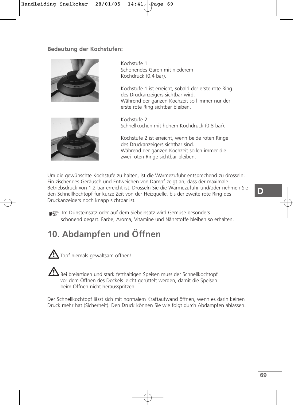 Abdampfen und öffnen | Kleenmaid CW2399 User Manual | Page 69 / 84