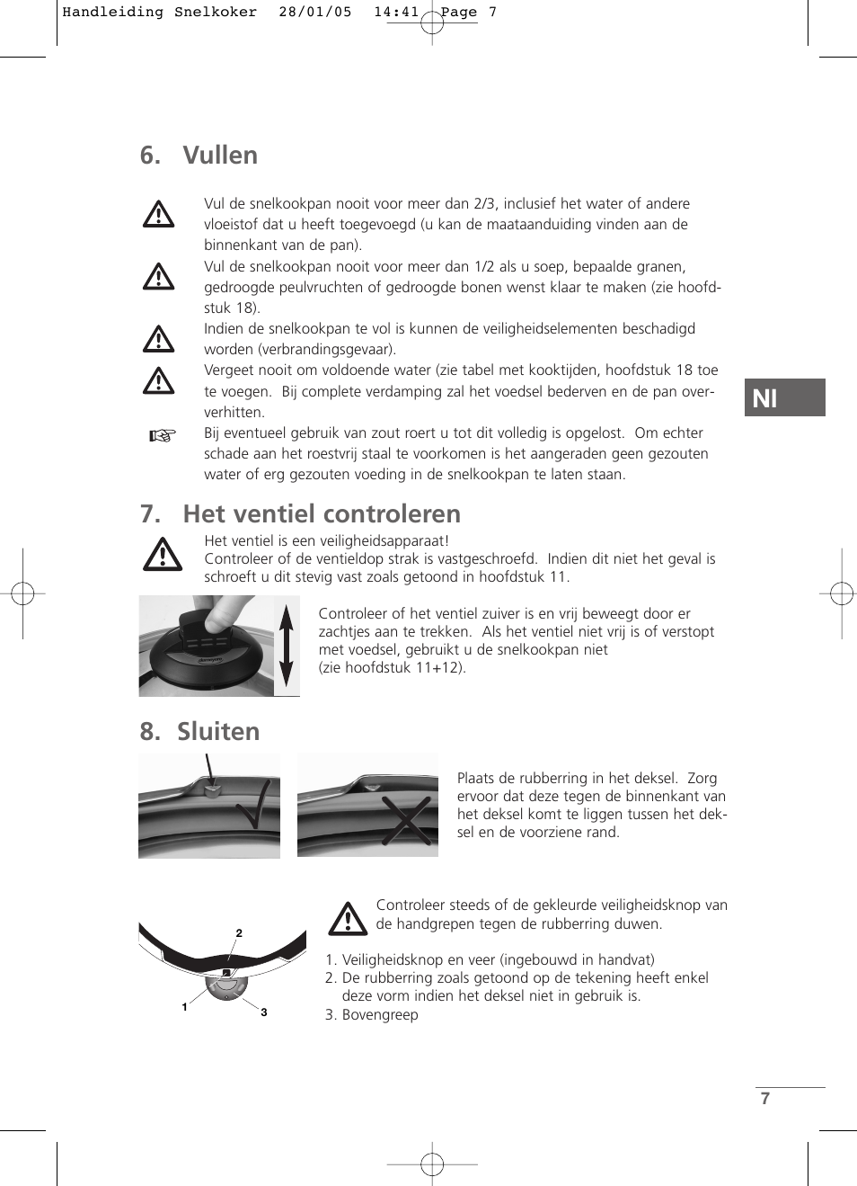 Nl 6. vullen, Het ventiel controleren, Sluiten | Kleenmaid CW2399 User Manual | Page 7 / 84