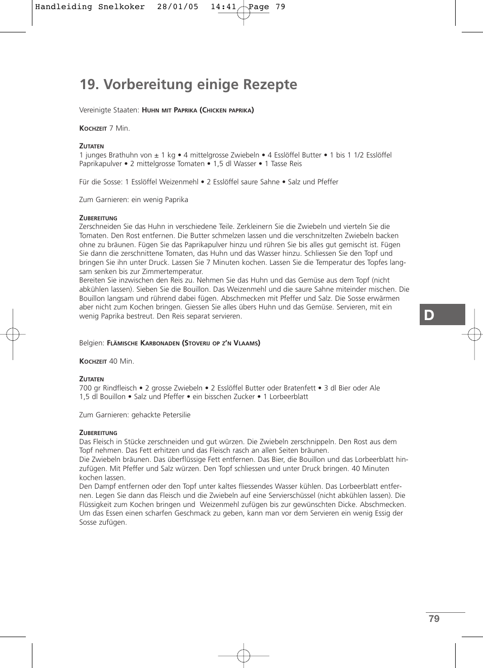 D19. vorbereitung einige rezepte | Kleenmaid CW2399 User Manual | Page 79 / 84