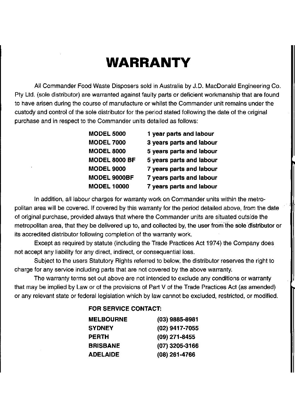 Kleenmaid Waste Disposal Units User Manual | Page 8 / 8