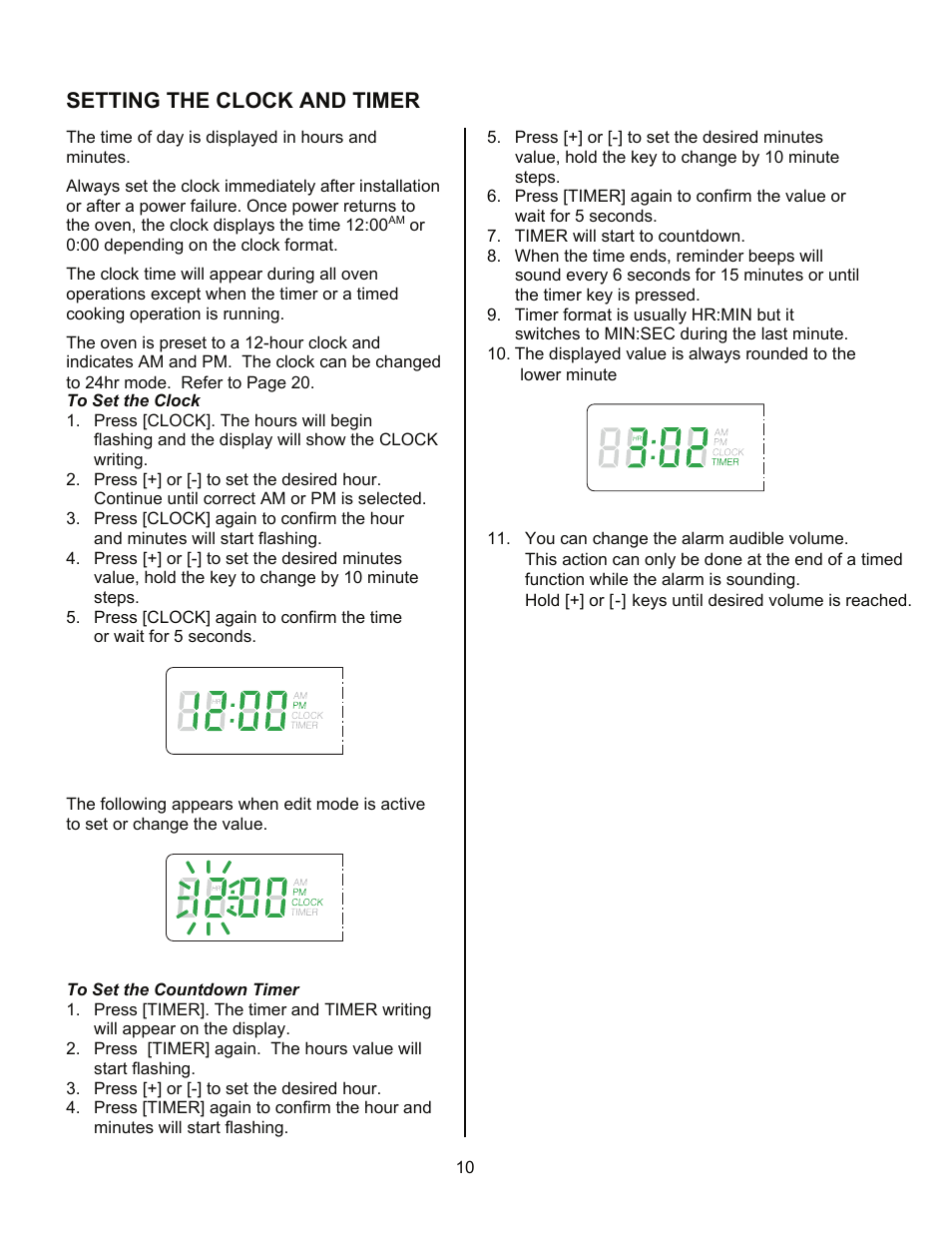 Setting the clock and timer | Kleenmaid TO901X User Manual | Page 12 / 38