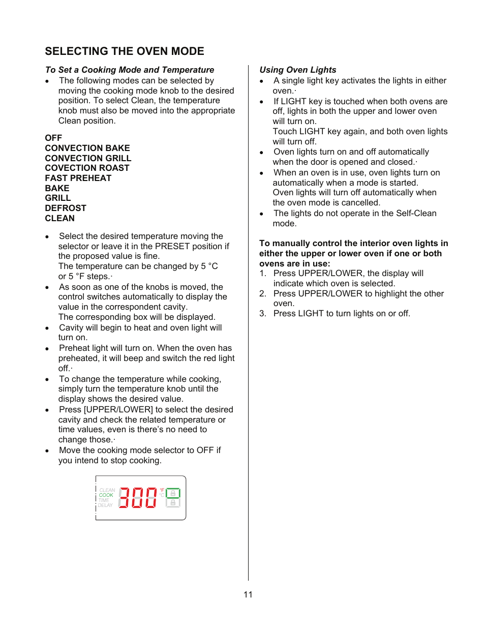 Selecting the oven mode | Kleenmaid TO901X User Manual | Page 13 / 38