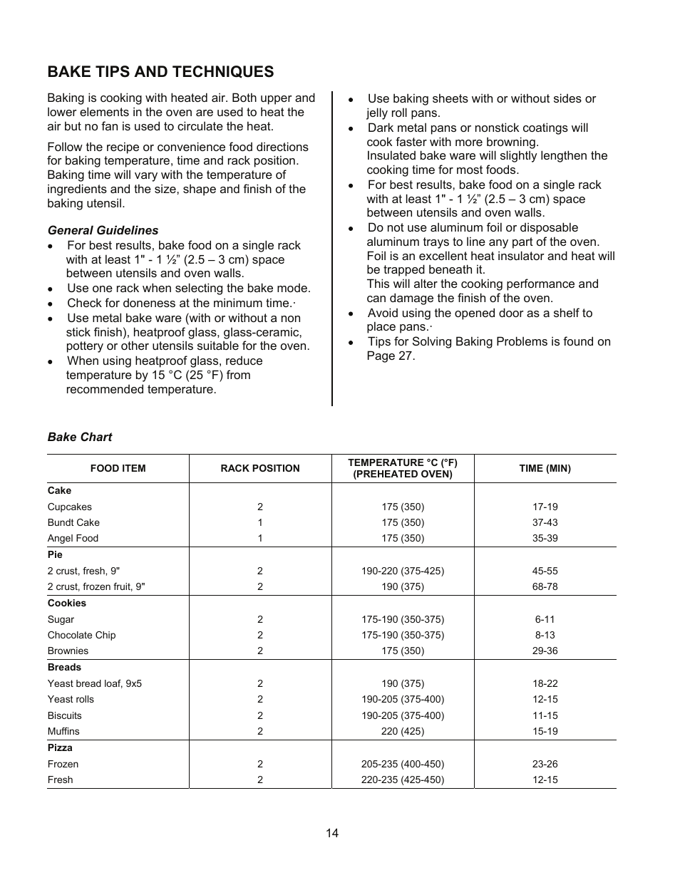 Bake tips and techniques | Kleenmaid TO901X User Manual | Page 16 / 38