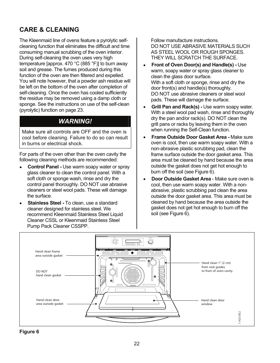 Care & cleaning, Warning | Kleenmaid TO901X User Manual | Page 24 / 38