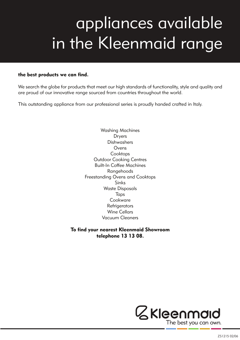 Appliances available in the kleenmaid range | Kleenmaid TO901X User Manual | Page 38 / 38