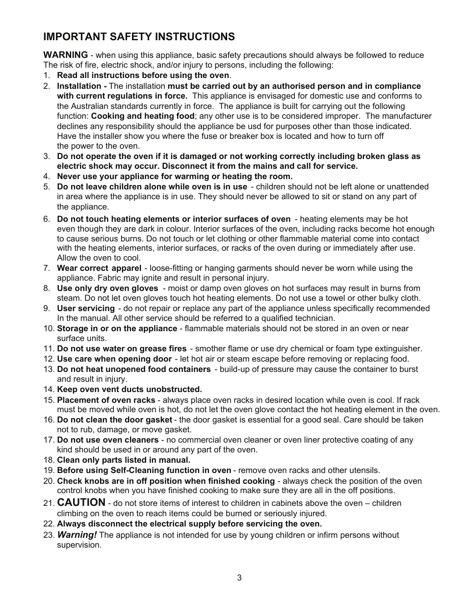 Important safety instructions, Caution | Kleenmaid TO901X User Manual | Page 5 / 38