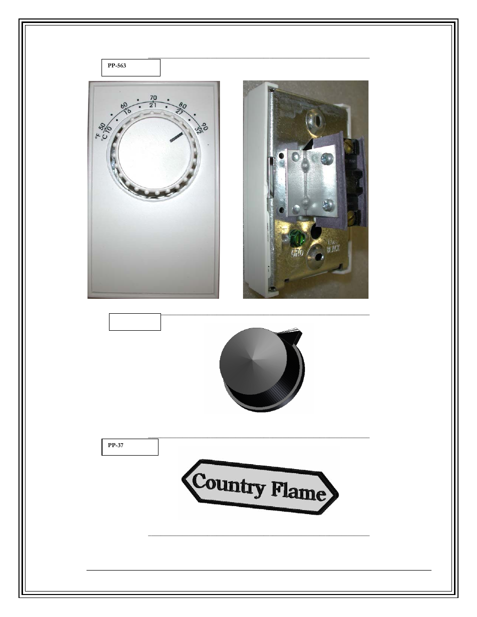 Thermostat, pp-563, Damper logo handle, pp-37 | Country Flame FP42 User Manual | Page 48 / 61