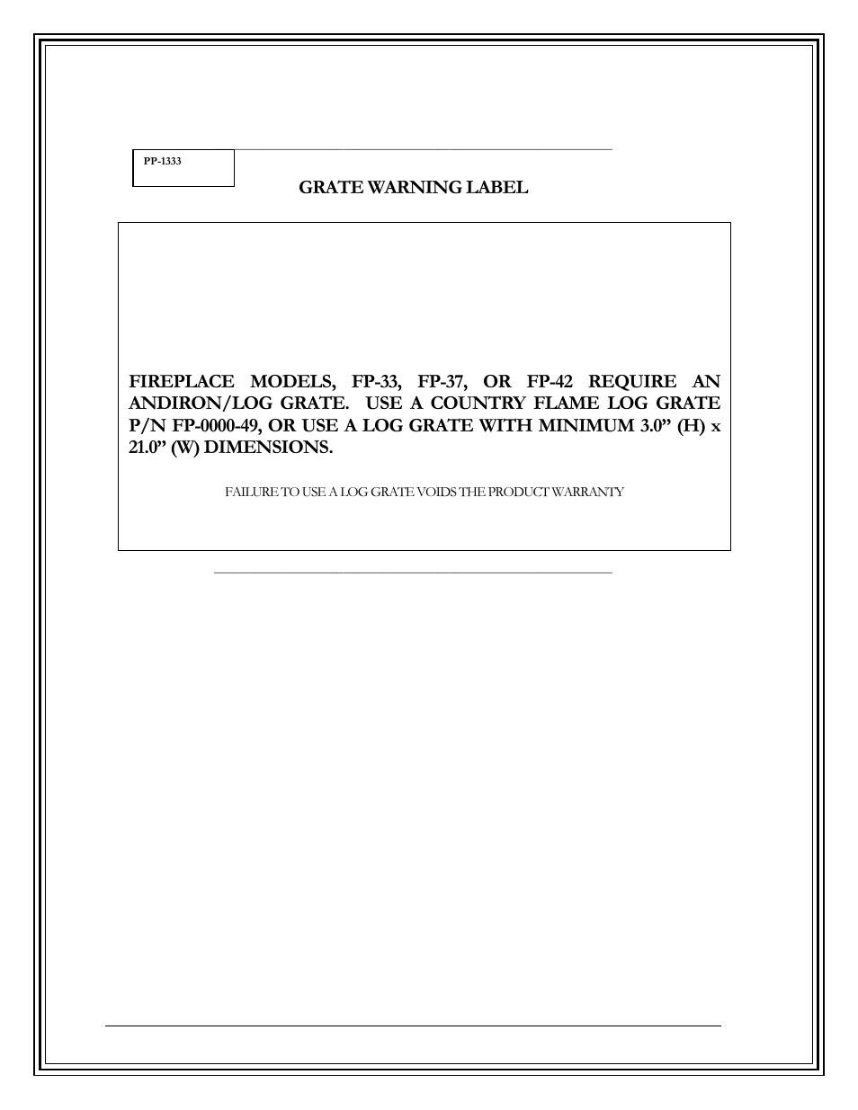 Warning | Country Flame FP42 User Manual | Page 59 / 61