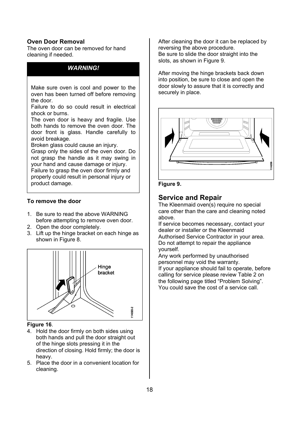 Service and repair | Kleenmaid TO900X User Manual | Page 19 / 30