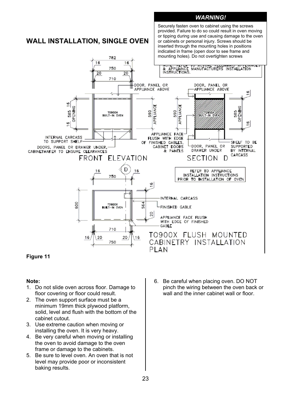 Wall installation, single oven | Kleenmaid TO900X User Manual | Page 24 / 30