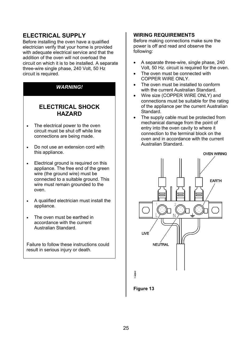 Electrical supply, Electrical shock hazard | Kleenmaid TO900X User Manual | Page 26 / 30