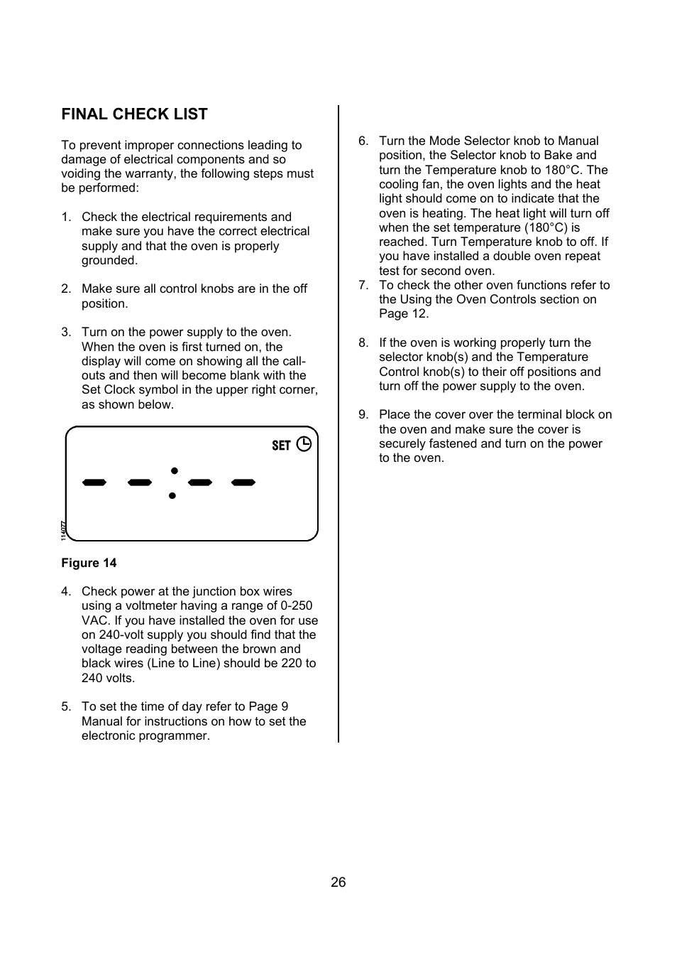 Final check list | Kleenmaid TO900X User Manual | Page 27 / 30