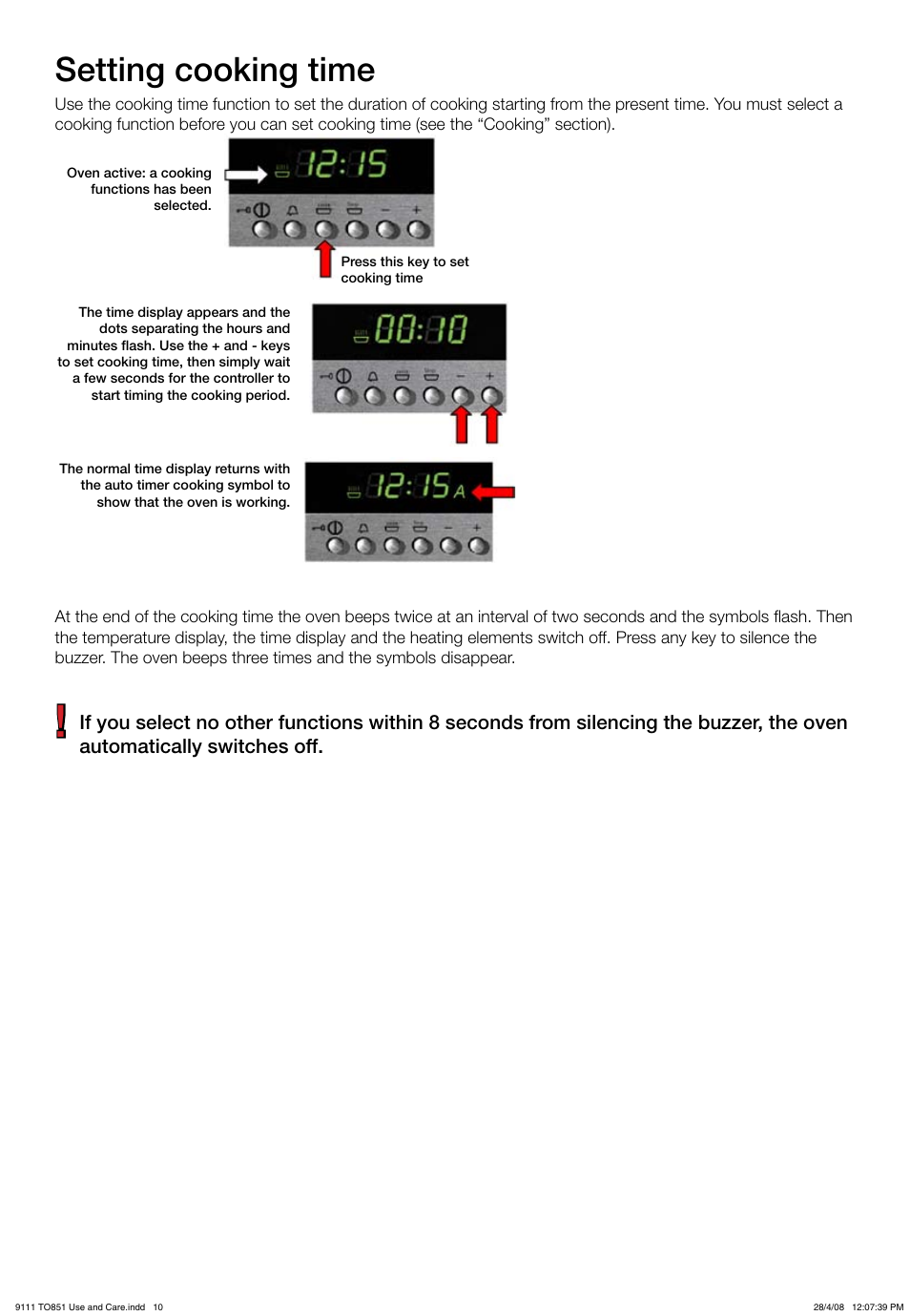 Setting cooking time | Kleenmaid TO851X User Manual | Page 10 / 17