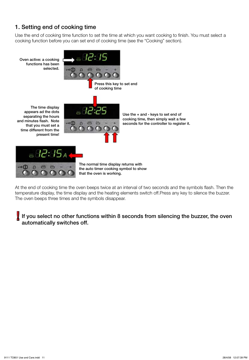 Setting end of cooking time | Kleenmaid TO851X User Manual | Page 11 / 17