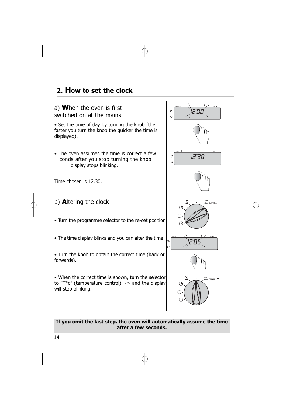 Ow to set the clock | Kleenmaid TO701 User Manual | Page 14 / 32