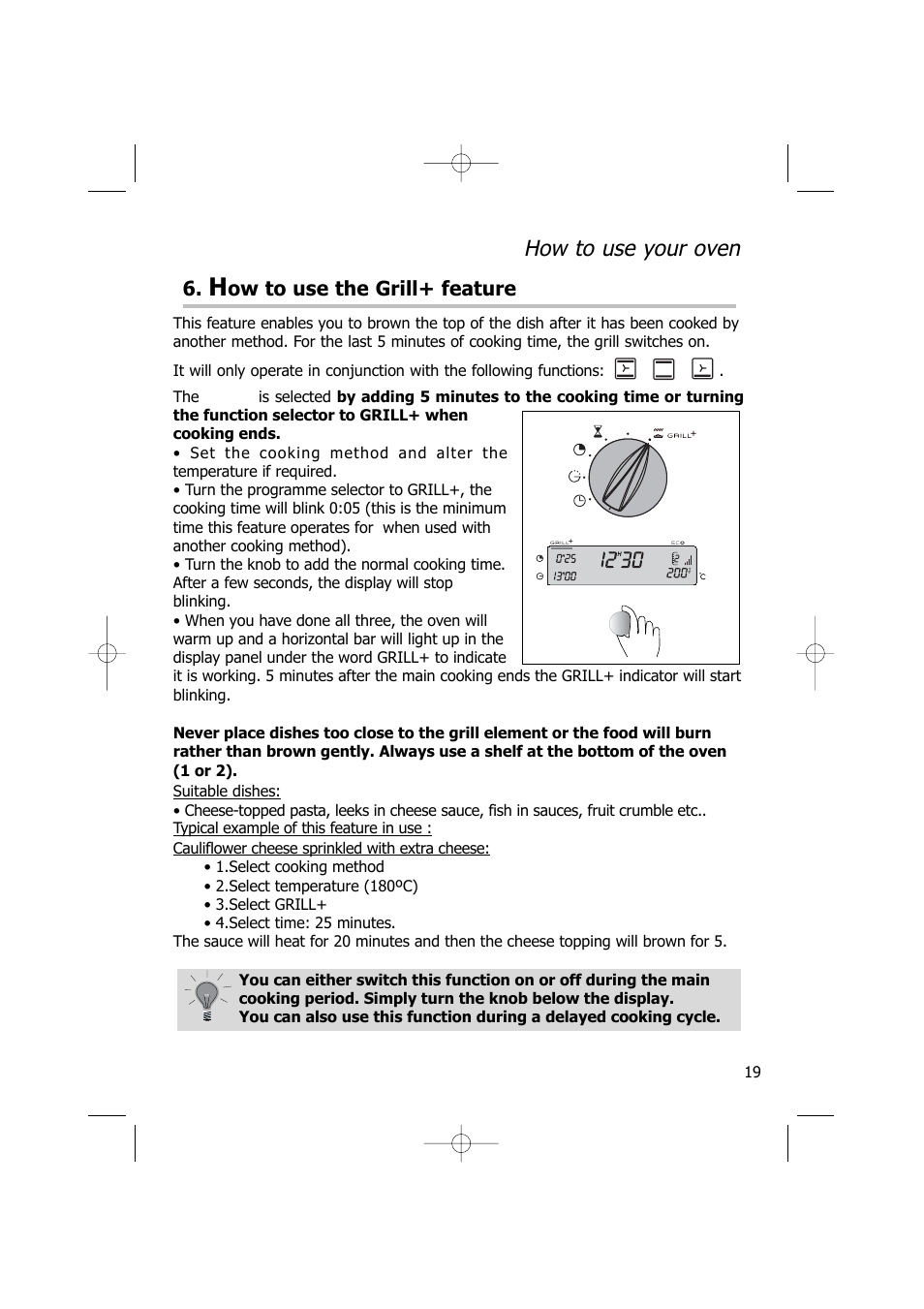 How to use your oven, Ow to use the grill+ feature | Kleenmaid TO701 User Manual | Page 19 / 32