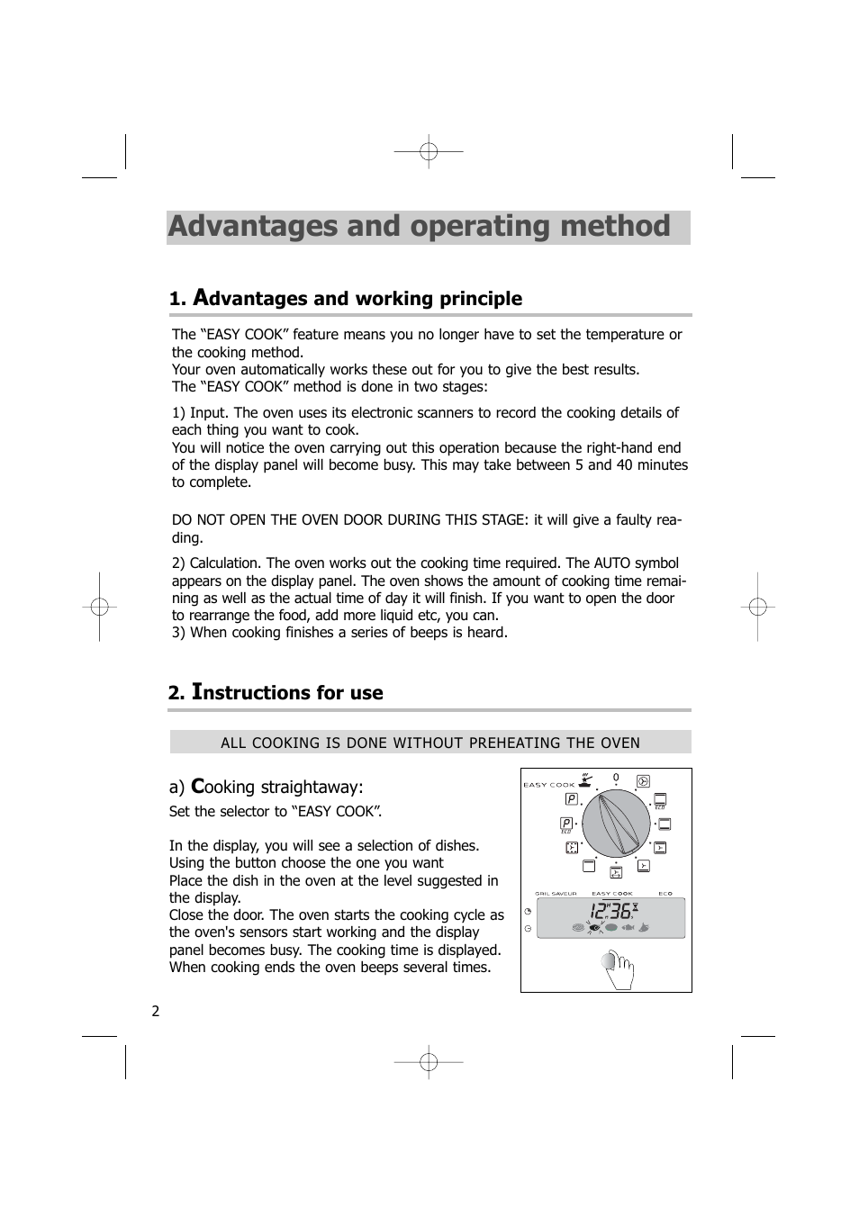 Advantages and operating method | Kleenmaid TO701X User Manual | Page 2 / 8