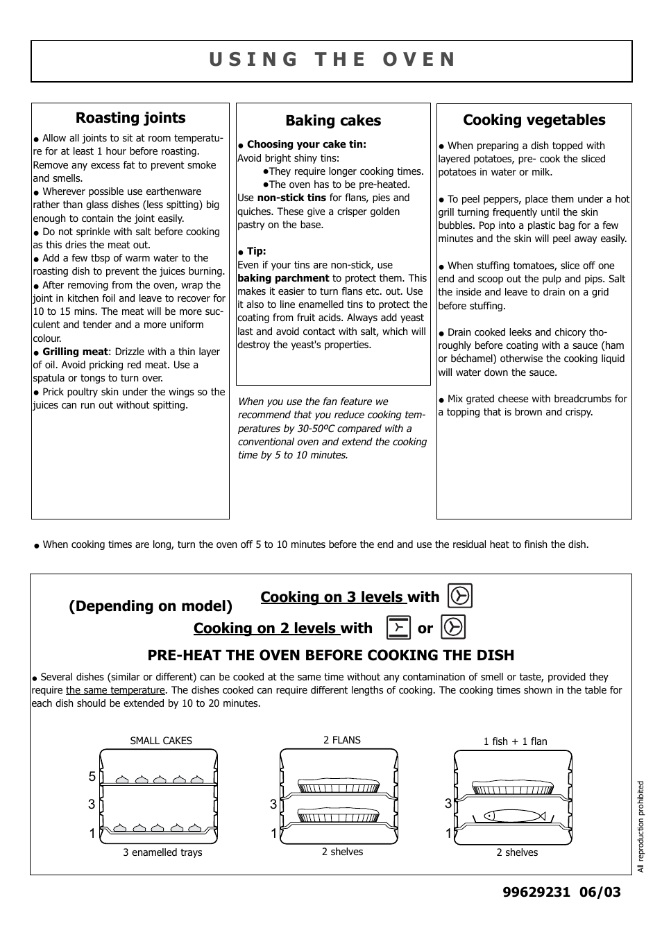 Roasting joints, Baking cakes, Cooking vegetables | Kleenmaid TO700 Quick Start User Manual | Page 2 / 2