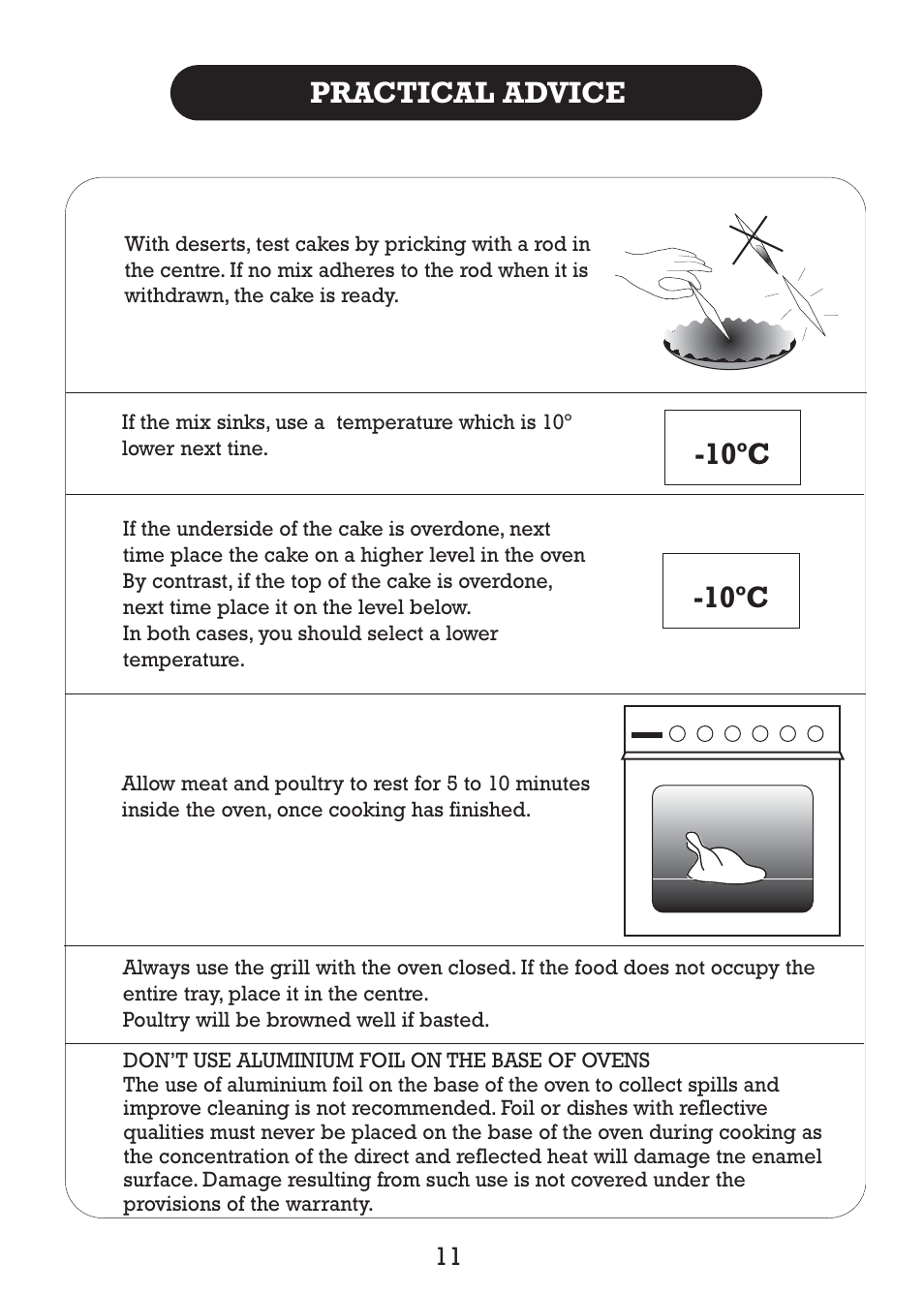 Practical advice, 10ºc | Kleenmaid TO80S User Manual | Page 13 / 24