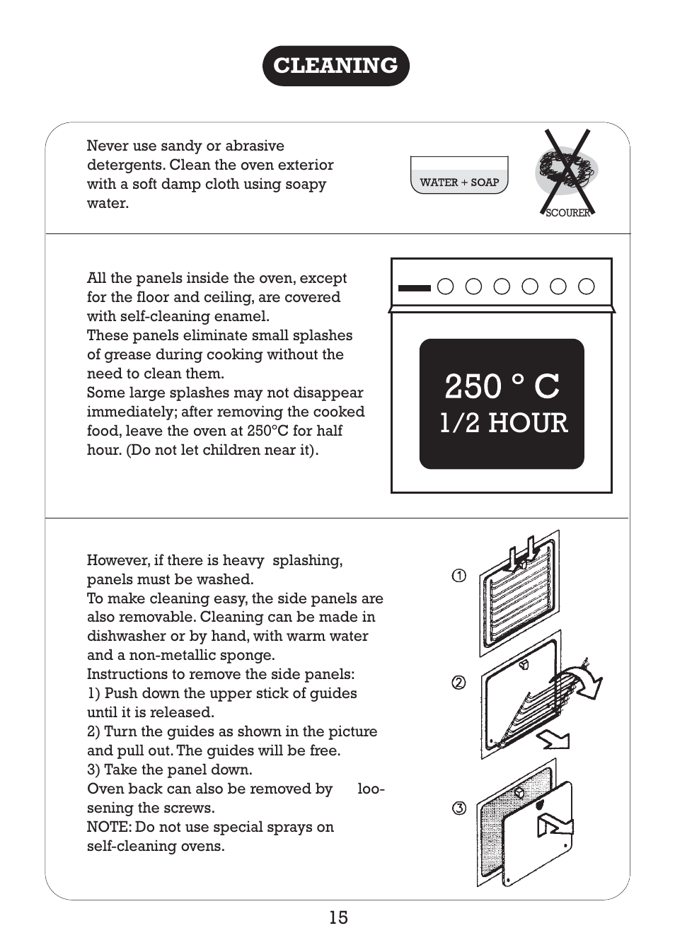 1/2 hour, Cleaning | Kleenmaid TO80S User Manual | Page 17 / 24