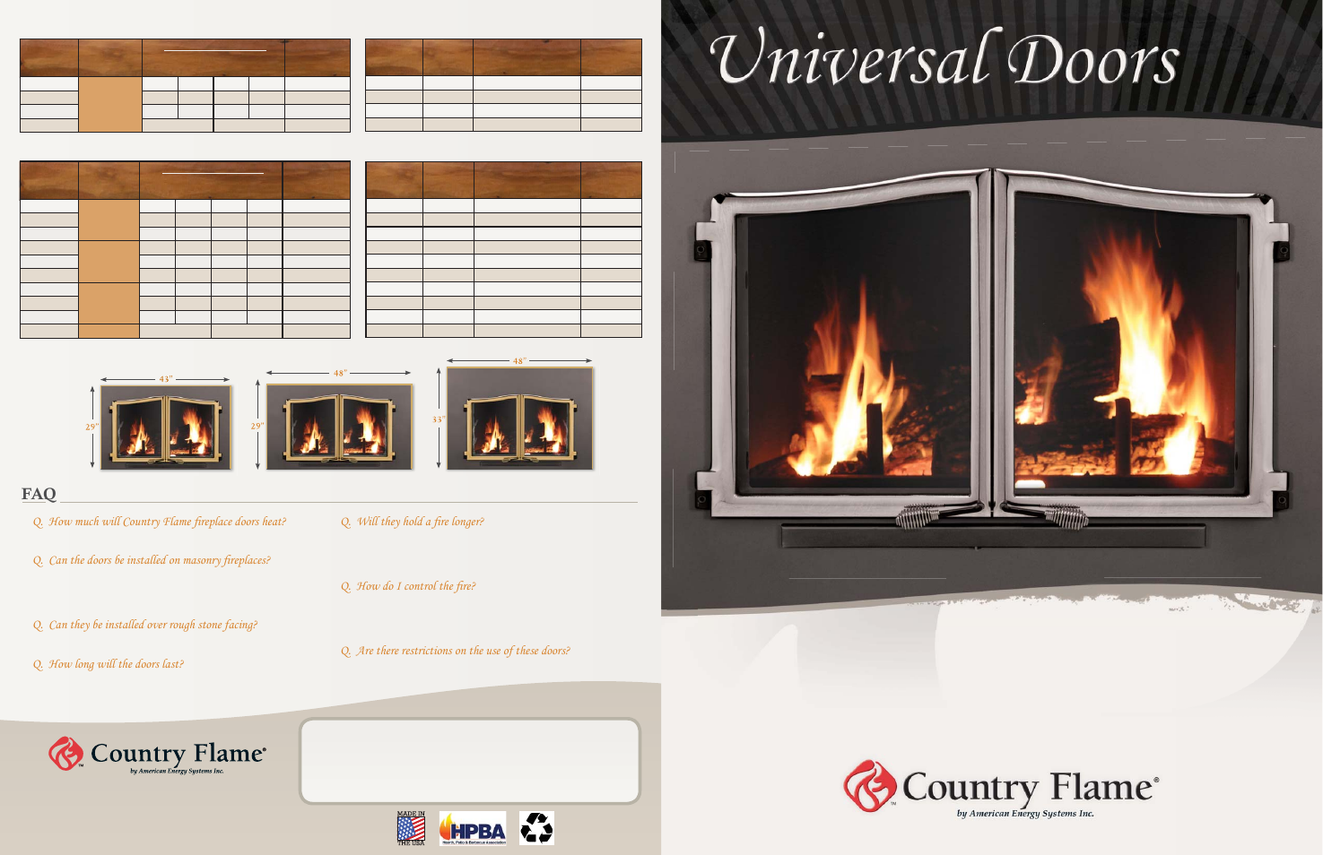 Country Flame Universal Doors 400 SERIES User Manual | 4 pages