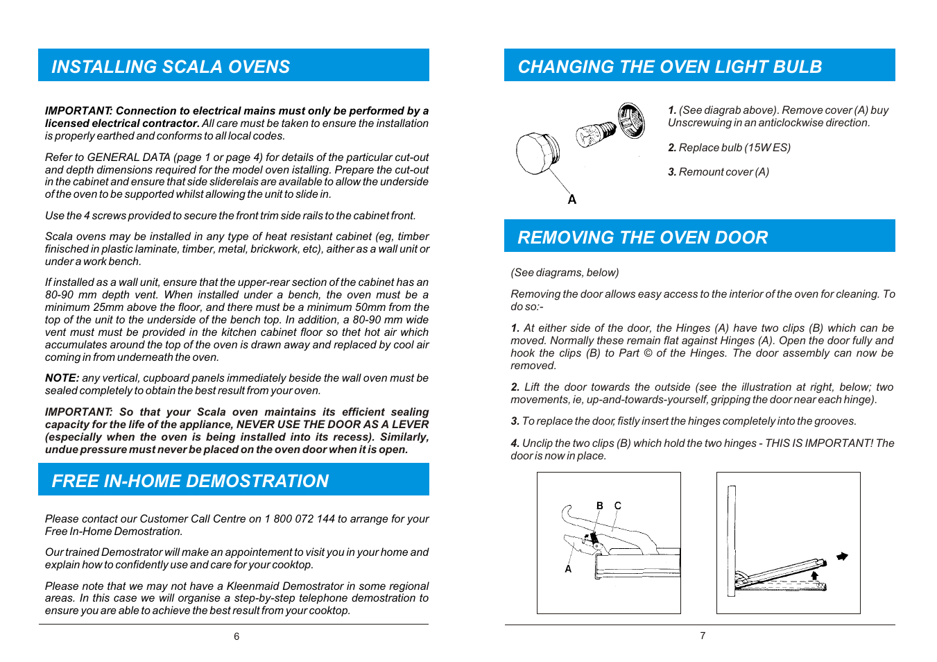 Free in-home demostration, Removing the oven door | Kleenmaid TO20 User Manual | Page 4 / 6
