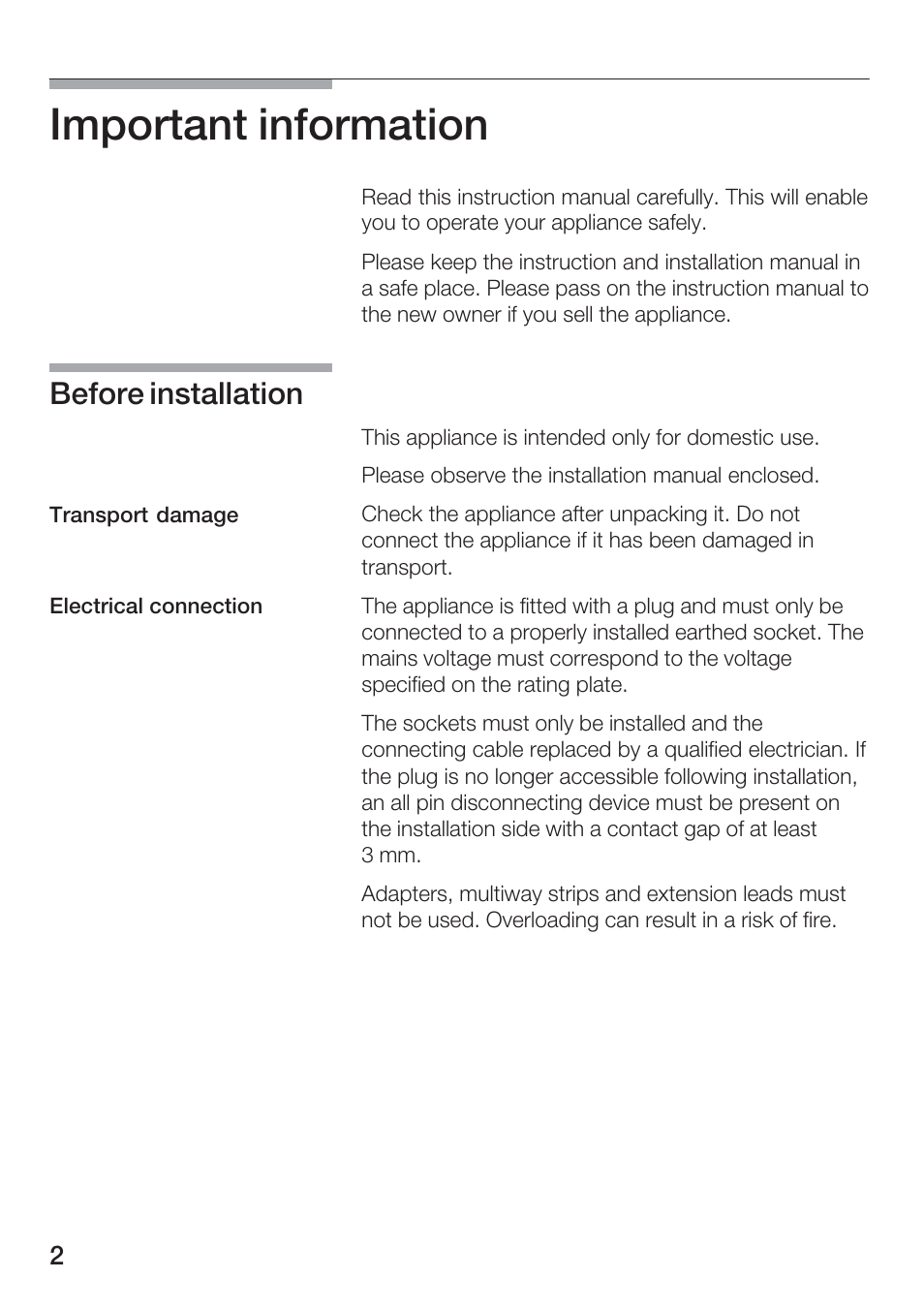 Important information, Before installation | Kleenmaid KWD140 User Manual | Page 3 / 15