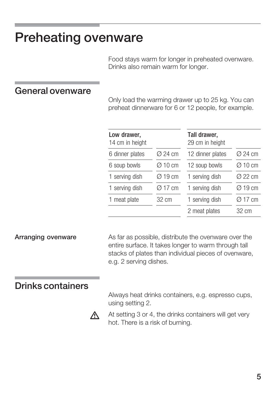 Preheating ovenware, General ovenware, Drinks containers | Kleenmaid KWD140 User Manual | Page 6 / 15