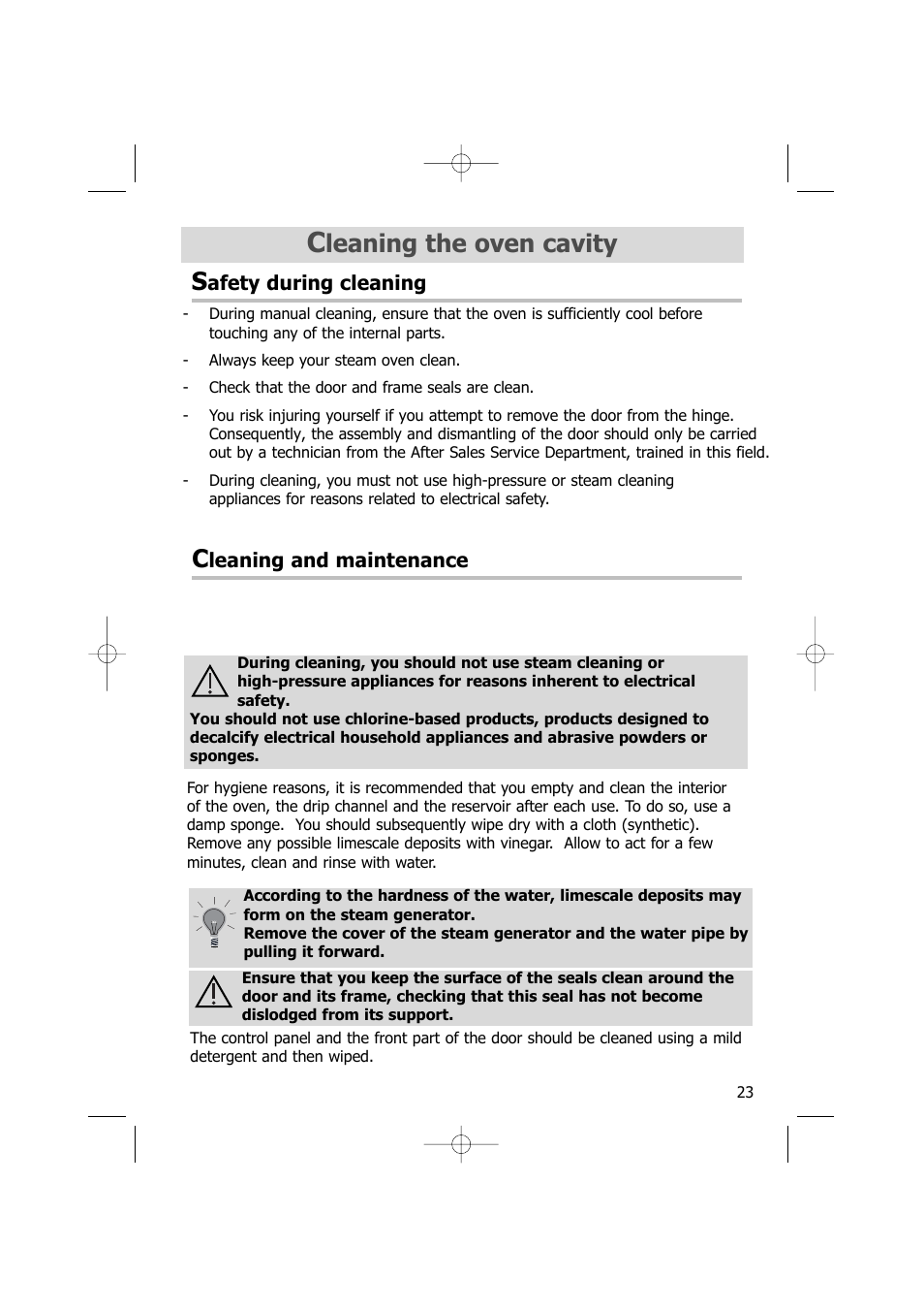 Leaning the oven cavity c | Kleenmaid SOE100A User Manual | Page 23 / 28