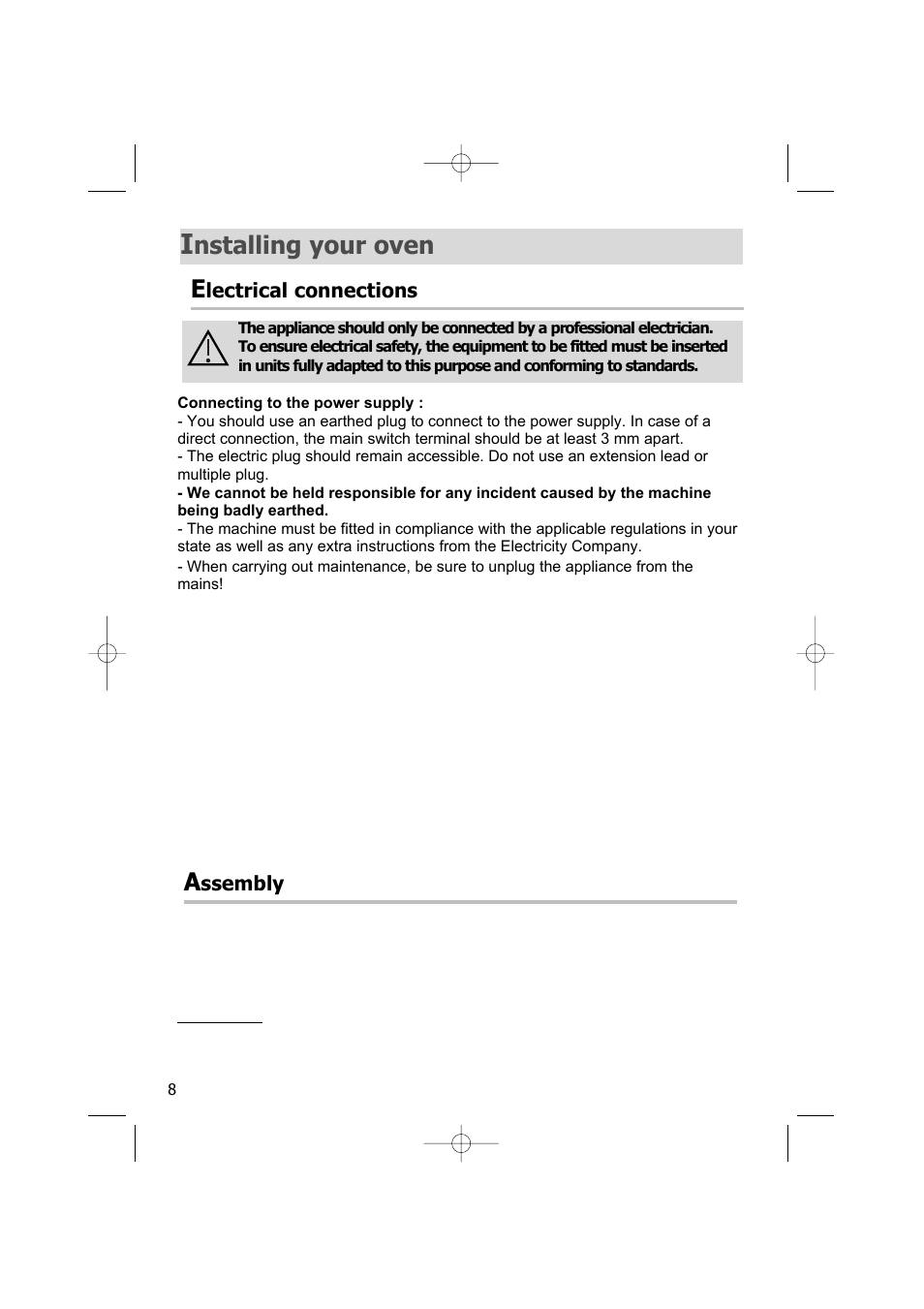 Nstalling your oven | Kleenmaid SOE100A User Manual | Page 8 / 28