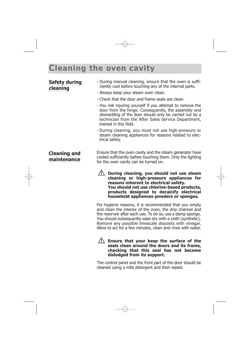 Leaning the oven cavity | Kleenmaid SOE102X User Manual | Page 20 / 28